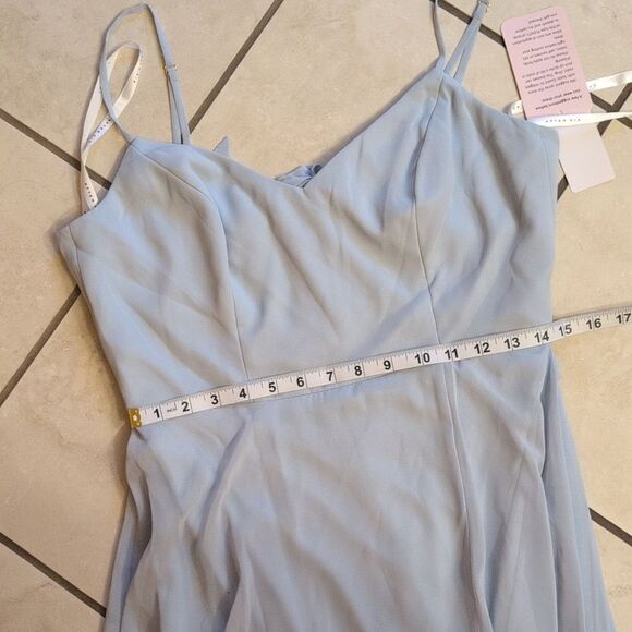 NWT After Six Maxi Dress Mist Blue Tie Back Leg Slit Size 10 - Picture 8 of 11
